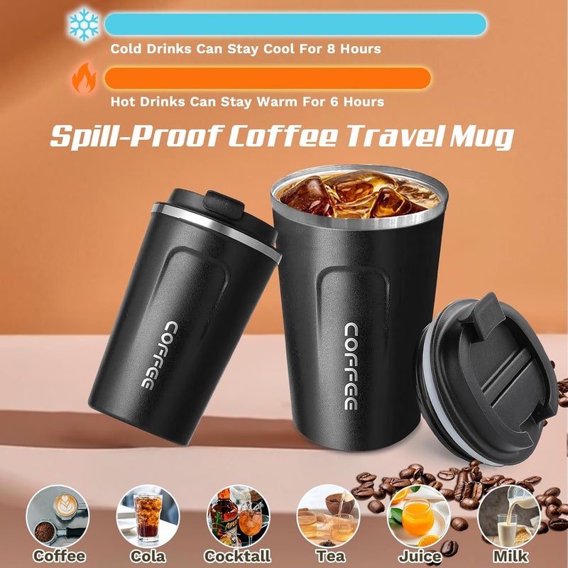 SPLMIFA Travel coffee mugs leak-proof, reusable coffee cups with lids, stainless steel vacuum insulated coffee tumblers, thermal insulation cups for men & women keep drinks hot & cold(2nd-Black, 12OZ) - Image 2